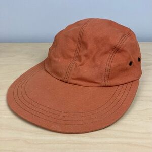 Vintage Quaker Marine Supply Swordfish Long Bill Panel Hat Orange Made In USA